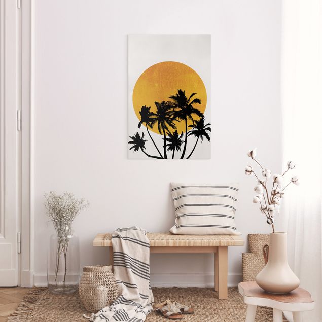 Canvastavlor solnedgångar Palm Trees In Front Of Golden Sun