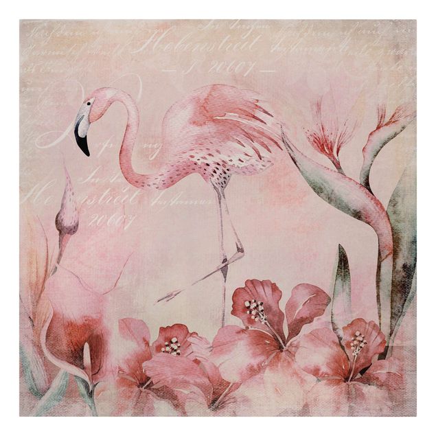 Tavlor blommor  Shabby Chic Collage - Flamingo