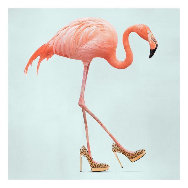 Canvastavlor djur Flamingo With High Heels