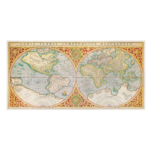 Tavlor färgglada Historic World Map Orbis Descriptio Terrare Compendiosa