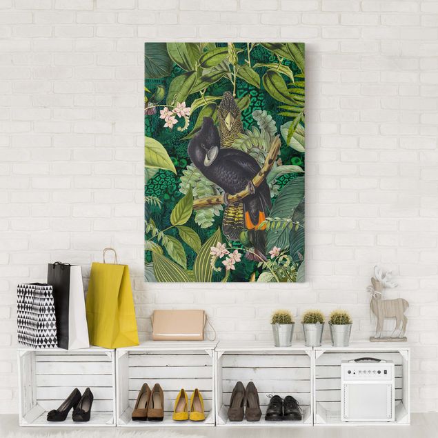 Canvastavlor fåglar Colourful Collage - Cockatoos In The Jungle