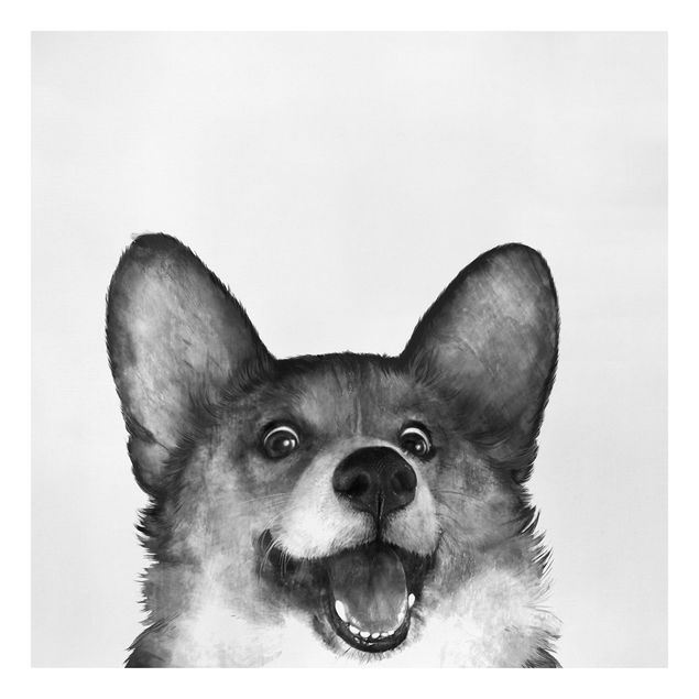 Canvastavlor konstutskrifter Illustration Dog Corgi Black And White Painting