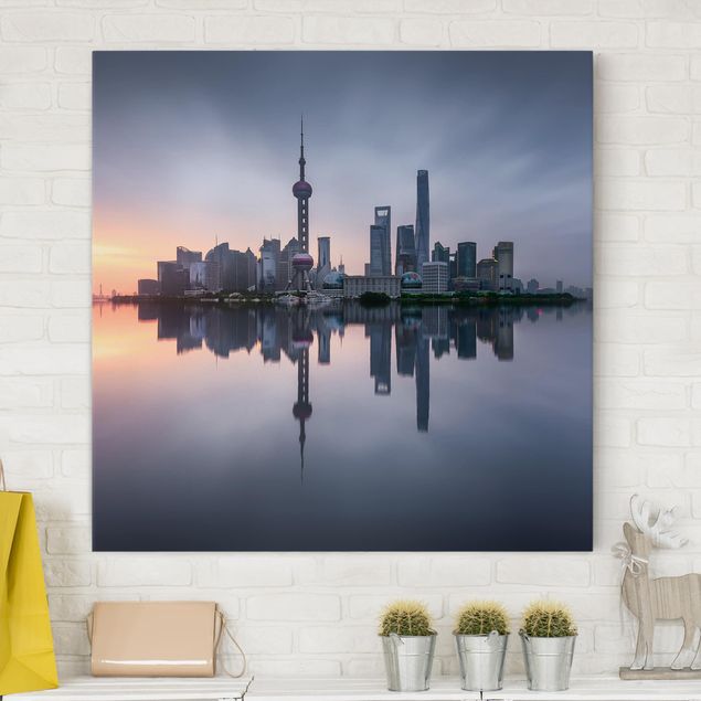 Canvastavlor Asien Shanghai Skyline Morning Mood