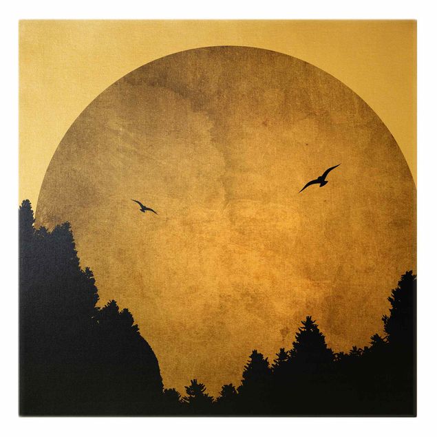 Canvastavlor konstutskrifter Gold Moon In The Forest