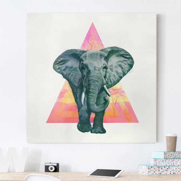 Tavlor färgglada Illustration Elephant Front Triangle Painting