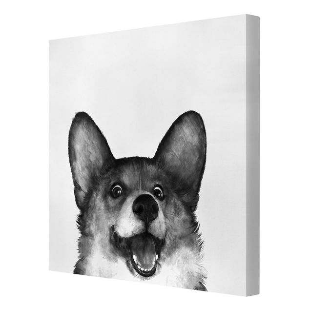 Tavlor konstutskrifter Illustration Dog Corgi Black And White Painting