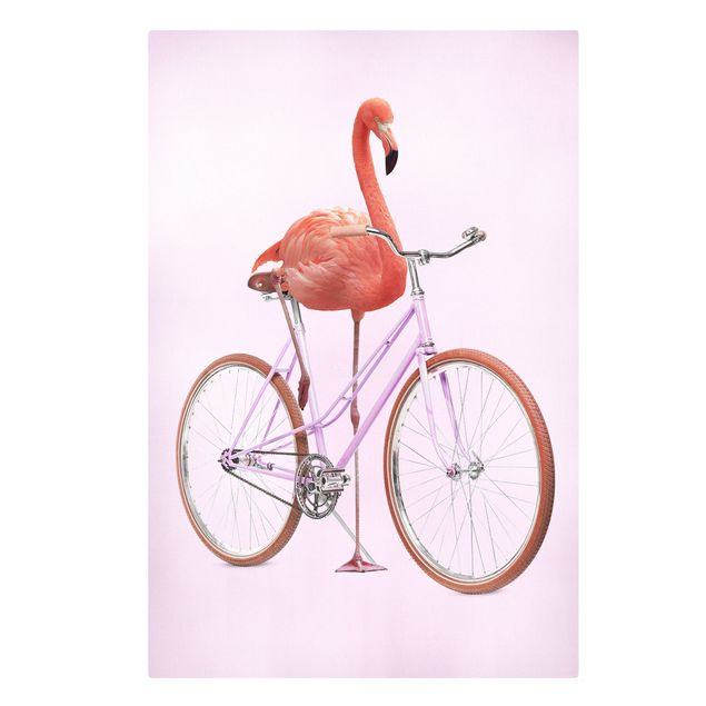 Canvastavlor djur Flamingo With Bicycle