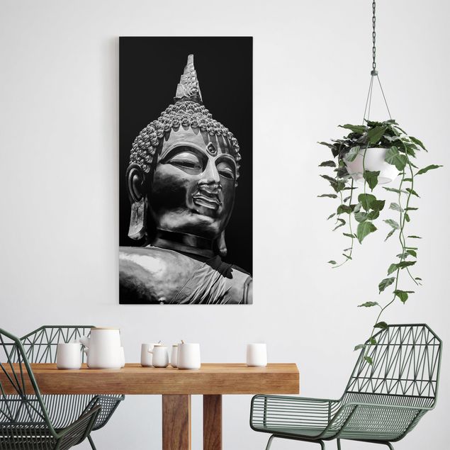 Canvastavlor svart och vitt Buddha Statue Face