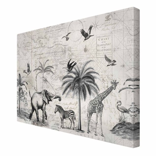 Canvastavlor fåglar Vintage Collage - Exotic Map