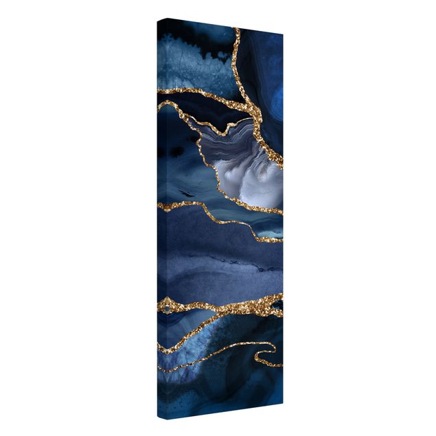Canvastavlor abstrakt Golden Glitter Waves Blue Backdrop