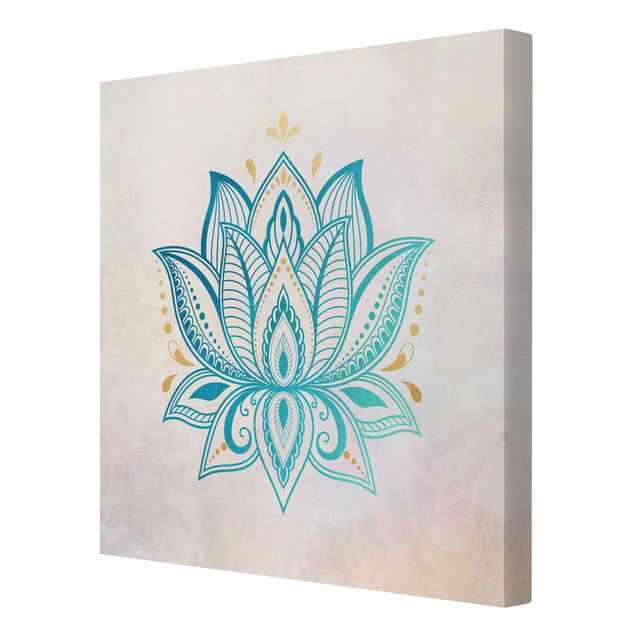 Tavlor turkos Lotus Illustration Mandala Gold Blue
