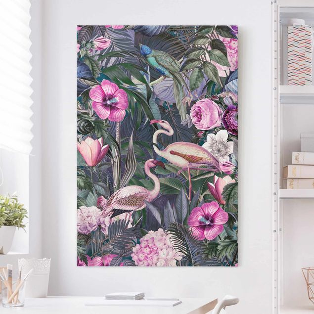 Kök dekoration Colourful Collage - Pink Flamingos In The Jungle