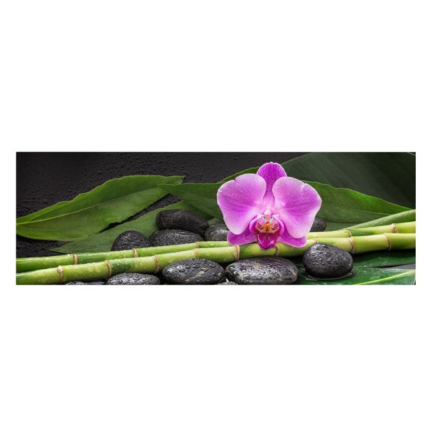 Canvastavlor sten utseende Green Bamboo With Orchid Flower