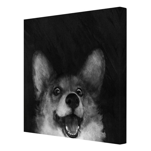 Tavlor konstutskrifter Illustration Dog Corgi Paintig Black And White