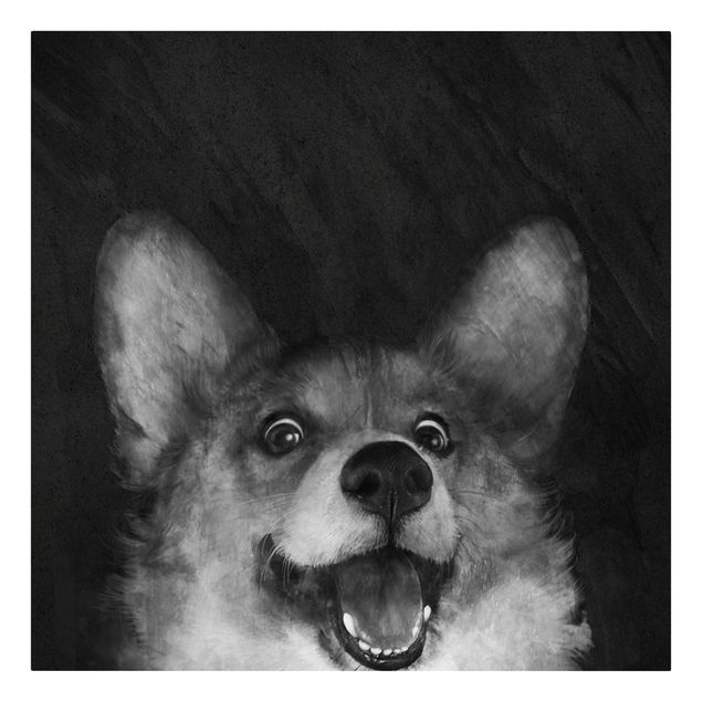 Canvastavlor konstutskrifter Illustration Dog Corgi Paintig Black And White
