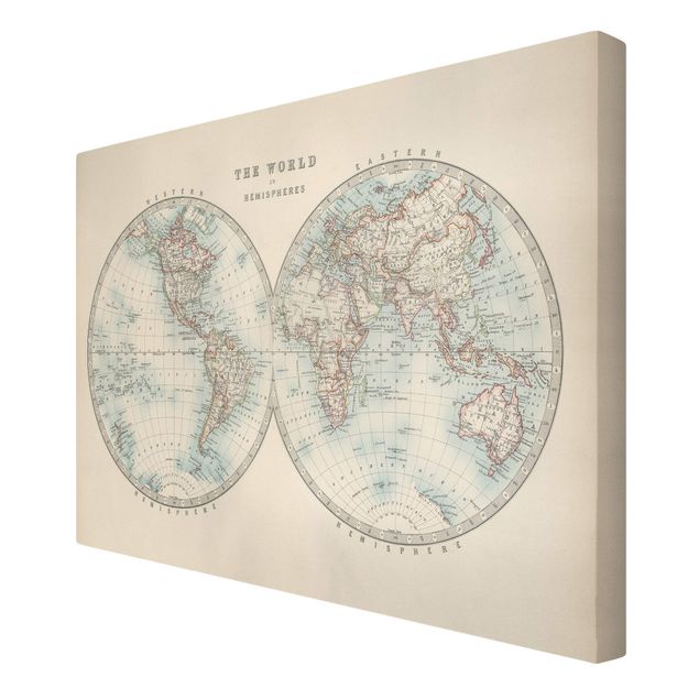 Canvastavlor Vintage World Map The Two Hemispheres