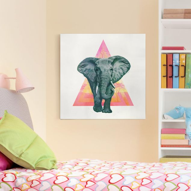 Canvastavlor elefanter Illustration Elephant Front Triangle Painting