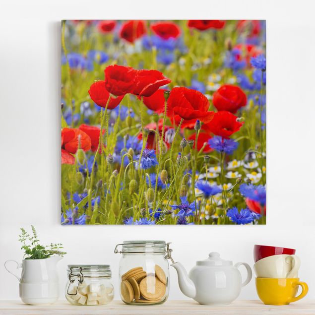 Tavlor vallmor Summer Meadow With Poppies And Cornflowers