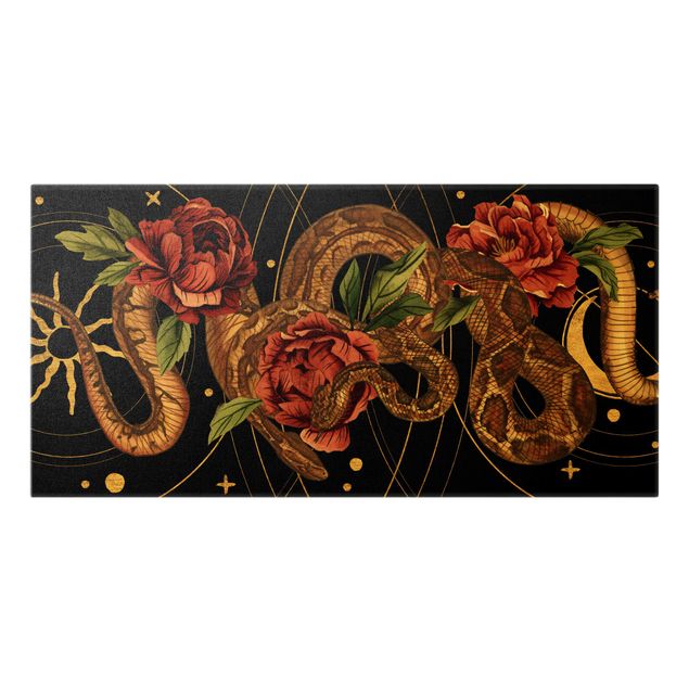 Tavlor Snakes With Roses On Black And Gold I
