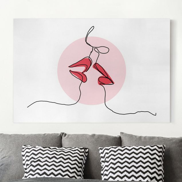 Canvastavlor Lips Kiss Line Art