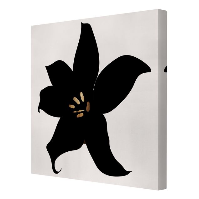 Canvastavlor svart och vitt Graphical Plant World - Orchid Black And Gold