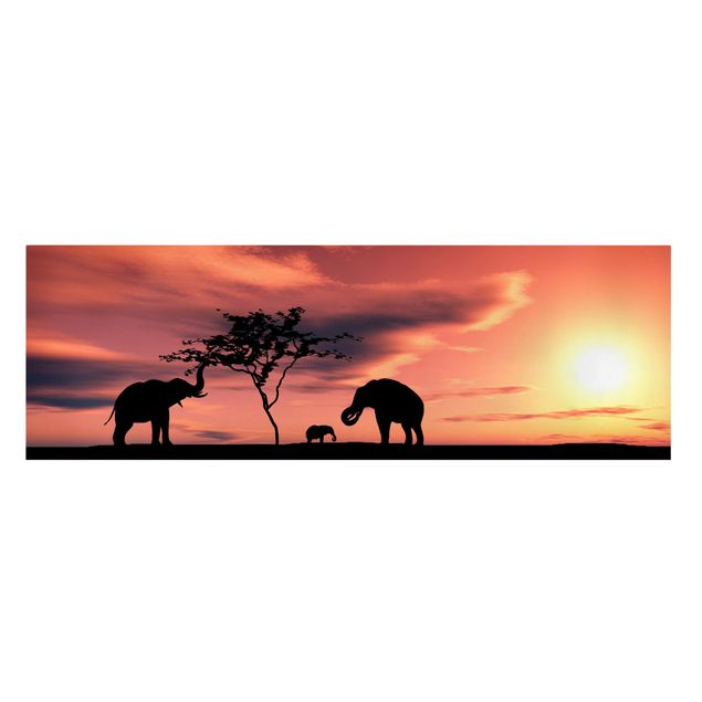 Canvastavlor solnedgångar African Elephant Family