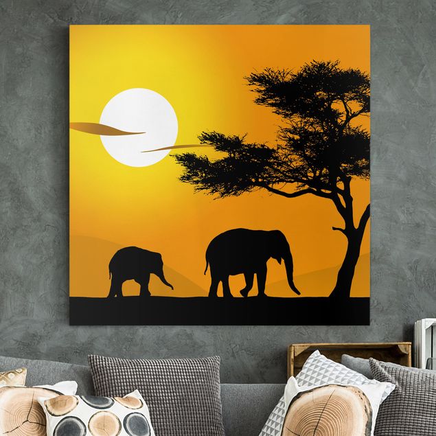Canvastavlor elefanter African Elephant Walk