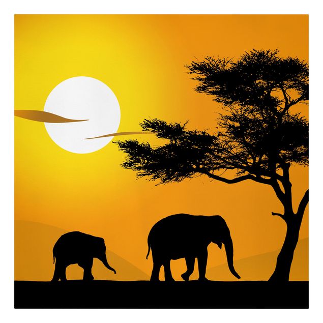 Canvastavlor solnedgångar African Elephant Walk