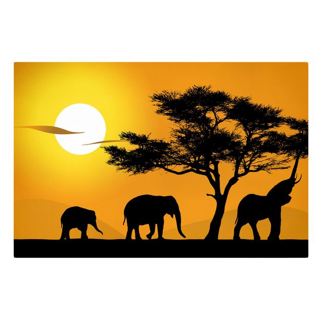 Canvastavlor solnedgångar African Elephant Walk