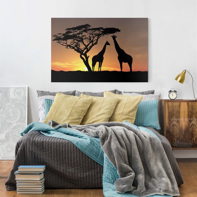 Canvastavlor giraffer African Sunset