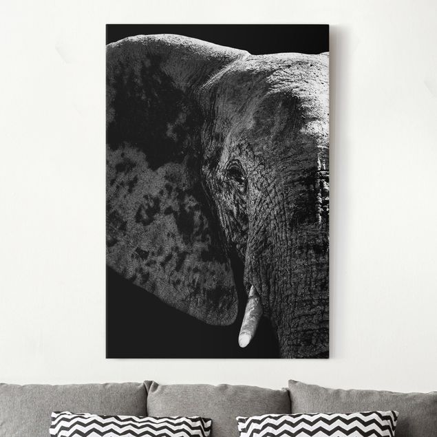 Canvastavlor elefanter African Elephant black and white