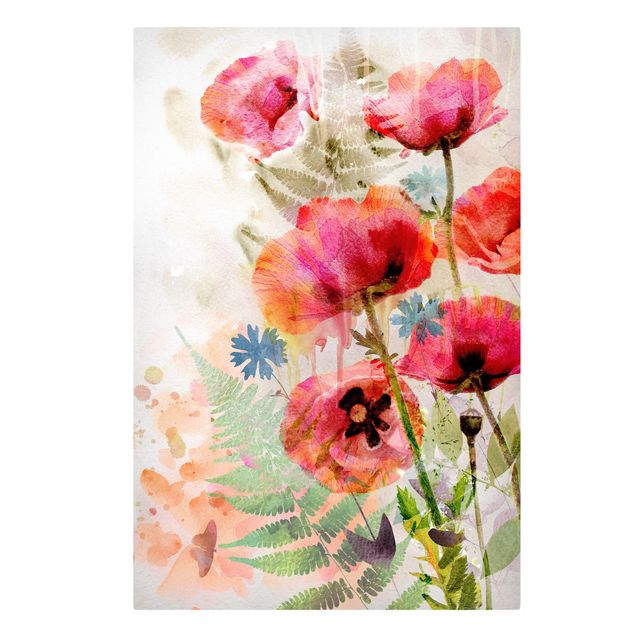 Tavlor blommor Watercolour Flowers Poppy