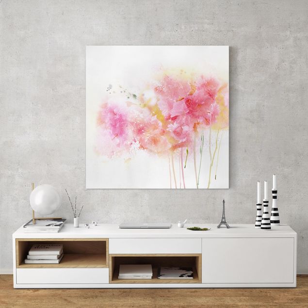 Canvastavlor rosor Watercolour flowers peonies