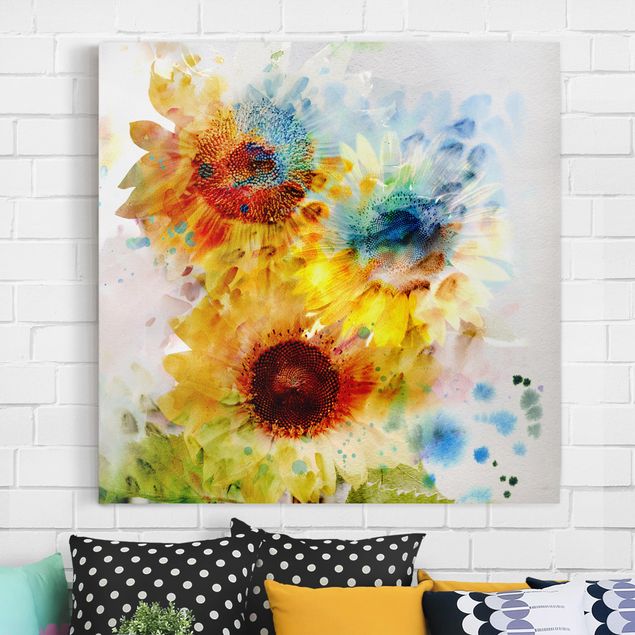 Tavlor solrosor Watercolour Flowers Sunflowers