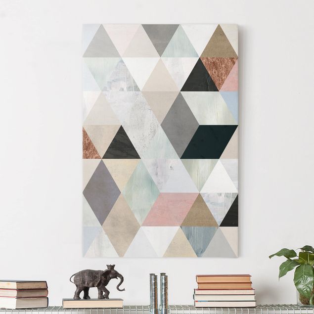 Canvastavlor vintage Watercolour Mosaic With Triangles I