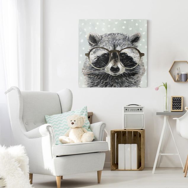 Canvastavlor djur Animals With Glasses - Raccoon