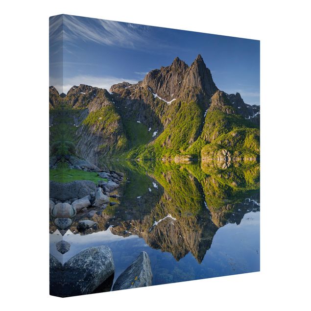Tavlor landskap Mountain Landscape With Water Reflection In Norway