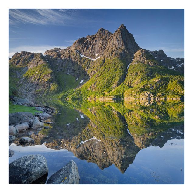 Canvastavlor Arkitektur och Skyline Mountain Landscape With Water Reflection In Norway