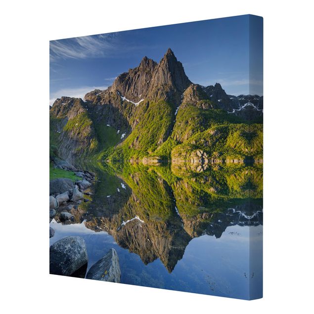 Tavlor arkitektur och skyline Mountain Landscape With Water Reflection In Norway