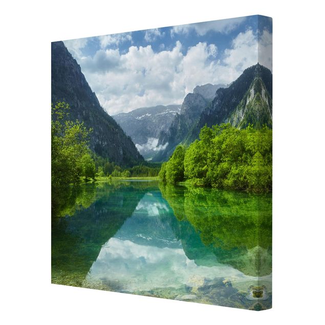 Canvastavlor landskap Mountain Lake With Water Reflection