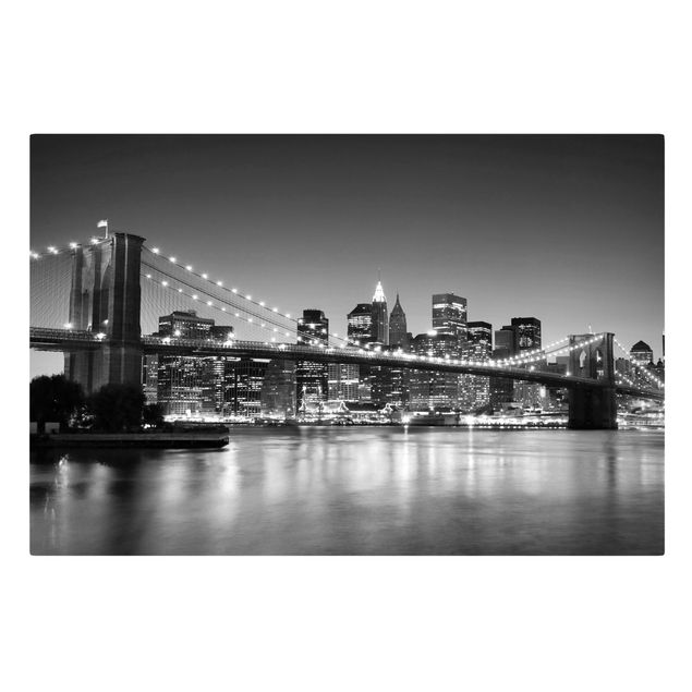 Canvastavlor svart och vitt Brooklyn Bridge in New York II