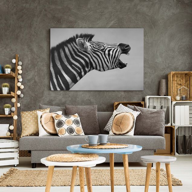 Canvastavlor zebror Roaring Zebra ll