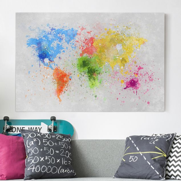 Inredning av barnrum Colourful Splodges World Map