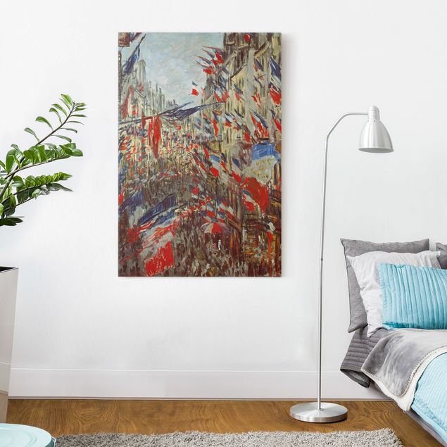 Canvastavlor hundar Claude Monet - The Rue Montorgueil with Flags
