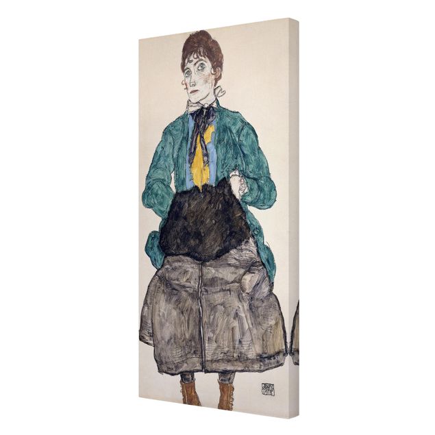 Tavlor konstutskrifter Egon Schiele - Woman In Green Blouse With Muff