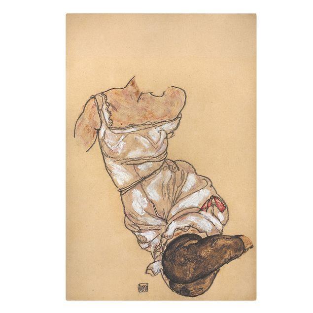Tavlor naken och erotik Egon Schiele - Female torso in underwear and black stockings