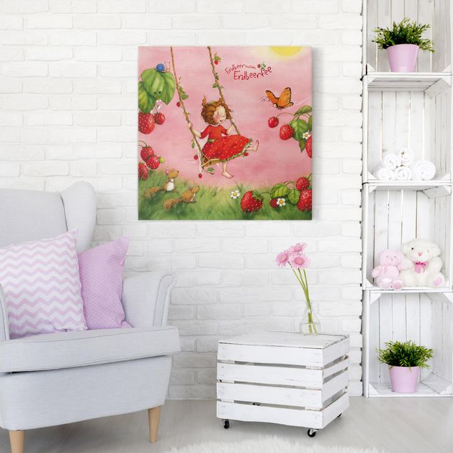 Canvastavlor schemtterlings Little Strawberry Strawberry Fairy - Tree Swing
