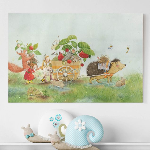 Canvastavlor djur Little Strawberry Strawberry Fairy - With Hedgehog