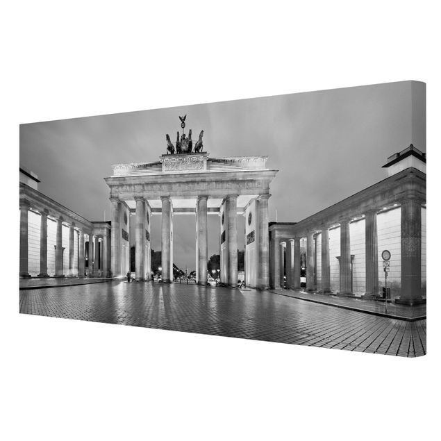 Canvastavlor svart och vitt Illuminated Brandenburg Gate II