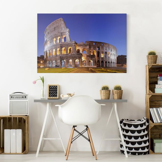 Canvastavlor Italien Illuminated Colosseum